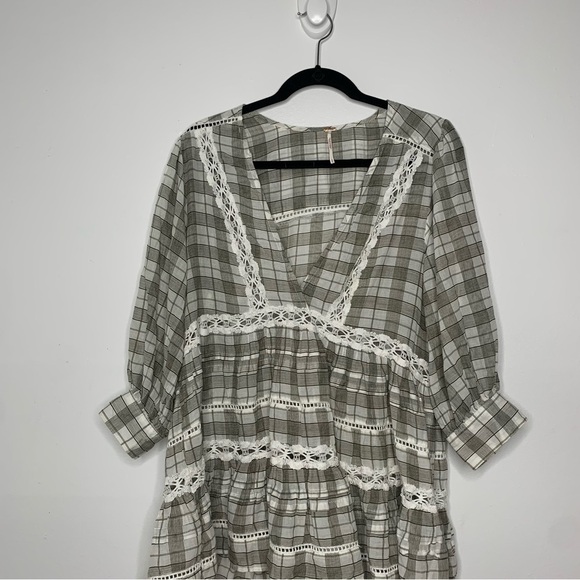 Free People time out lace green plaid tunic top - Picture 4 of 11